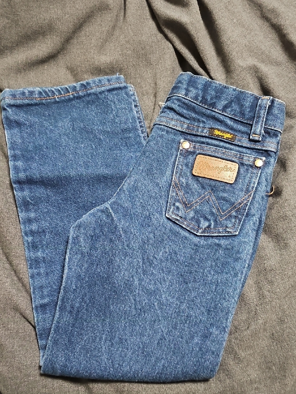 Boys Wrangler Dark Blue Denim Jeans with Leather Patch
